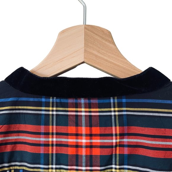 J.Crew Velvet Trimmed V Neck Tunic Size Sm Black Stewart Tartenl Crisp Popover - Picture 4 of 16